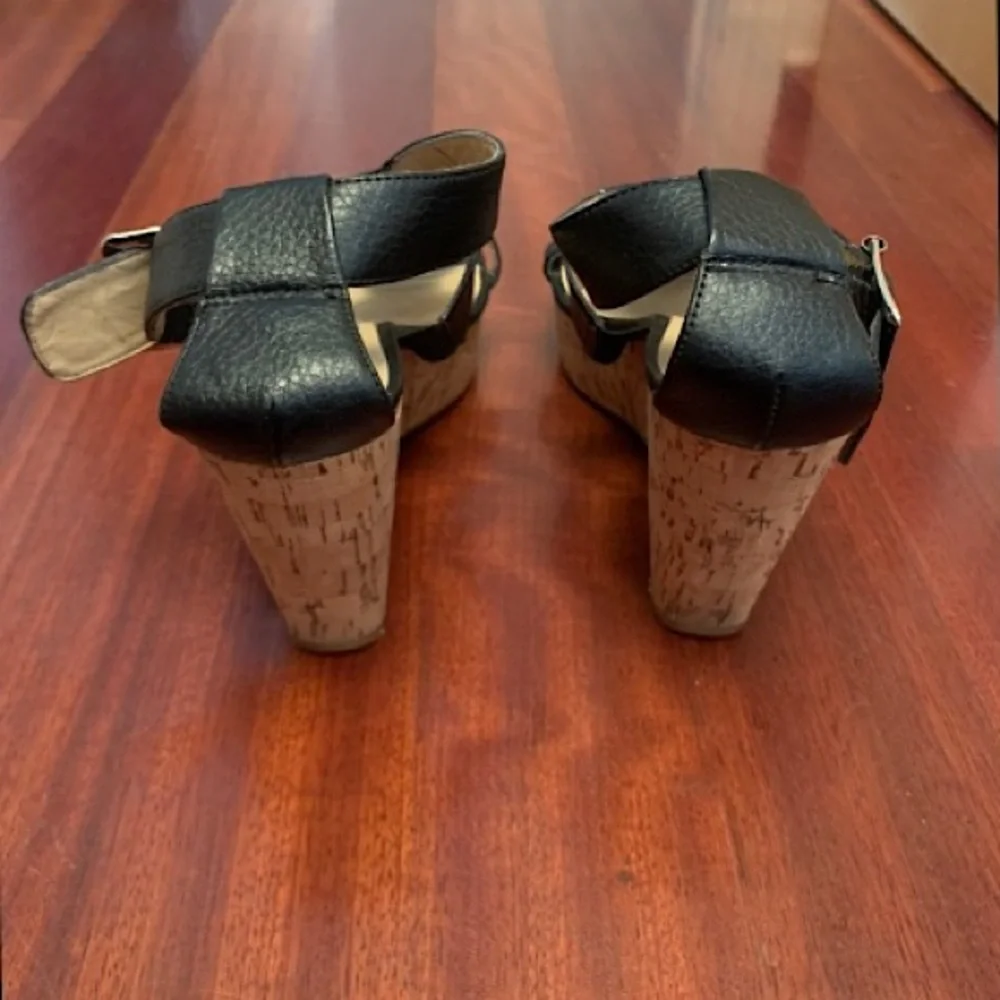 Super Cute Black Platform Cork Wedge Sandal - Picture 2 of 5
